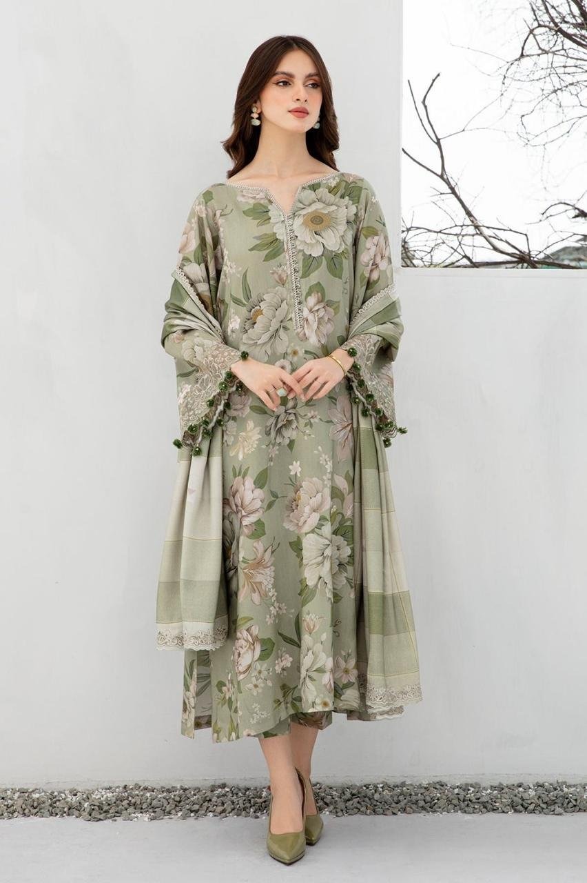 Sage Green Floral β Khaddar 3-Piece Suit