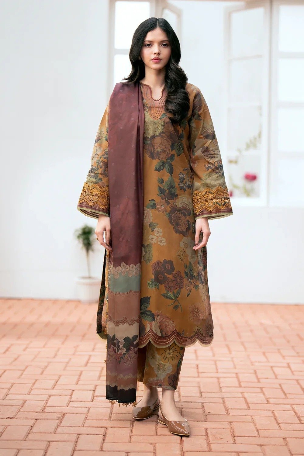Mustard Floral β Khaddar 3-Piece Suit