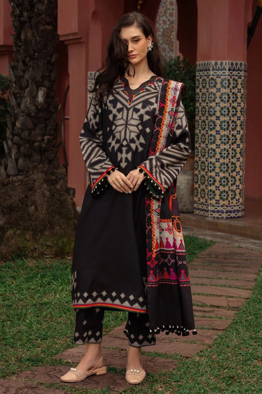 Black Geometric Star β Khaddar 3-Piece Suit