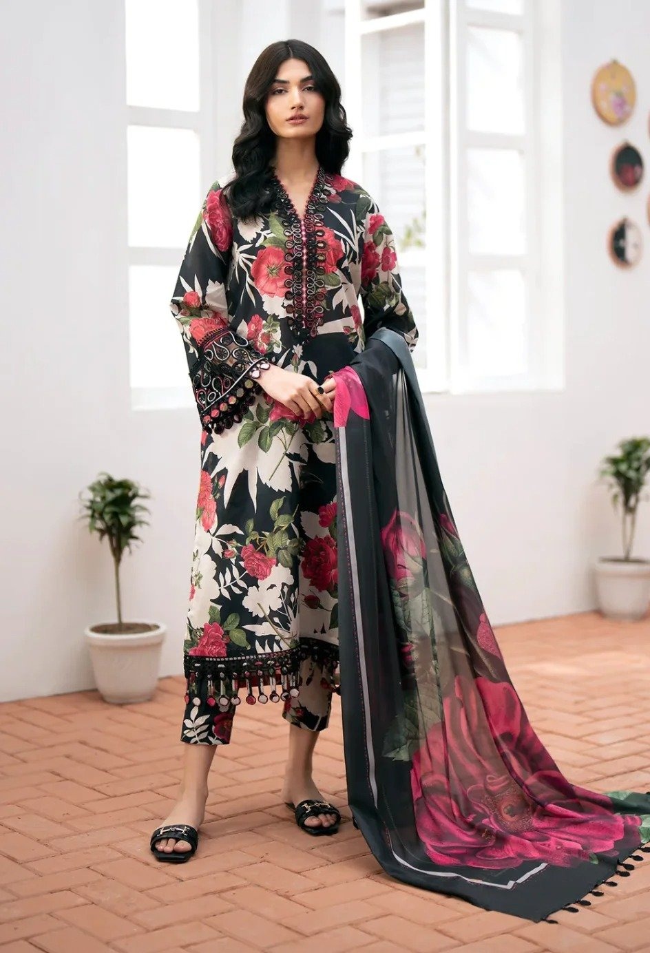 Black Red Rose β Khaddar 3-Piece Suit